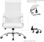 KaiMeng Ribbed Office Desk Mid Back Computer Chair Height Adjustable Conference Executive Task Swivel PU Leather (White)