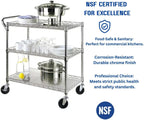 Heavy Duty 3 Tier Rolling Utility Kitchen Cart on Wheels,Large 45"L x 17 1/2"D x 45"H Metal Serving Cart Commercial Grade with Wire Shelving and Handle Bar for Office School Church Kitchen Hardware