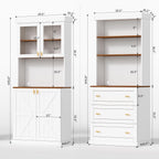 Farmhouse Kitchen Pantry Cabinet Set of 2, 71-Inch Tall Storage Cabinet with Glass Doors, Coffee Bar Hutch with Microwave Stand and Adjustable Shelves for Kitchen, Dining Room, Living Room, White