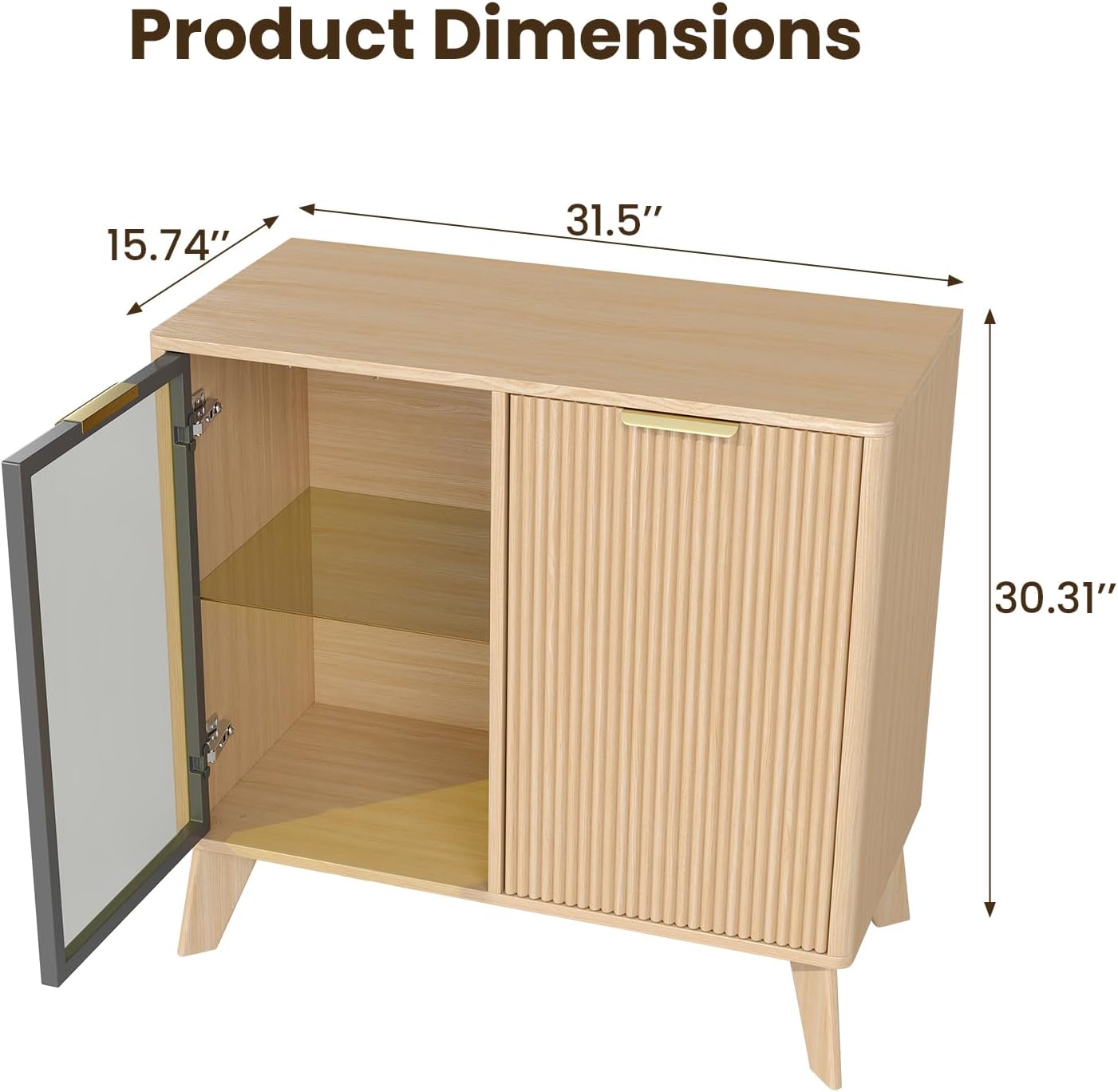 Fluted Buffet Cabinet with Storage, Small Coffee bar Cabinet with Adjustable Shelf for Kitchen, Wood Buffet Cabinet Sideborad with Glass Door, Buffet Storage Cabinets for Living Room