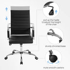 Office Desk Chair with Wheels Set of 8, Ergonomic Black Leather Conference Room Chairs Height Adustable | Ribbed High Back | Swivel Rolling Task Chair, Black