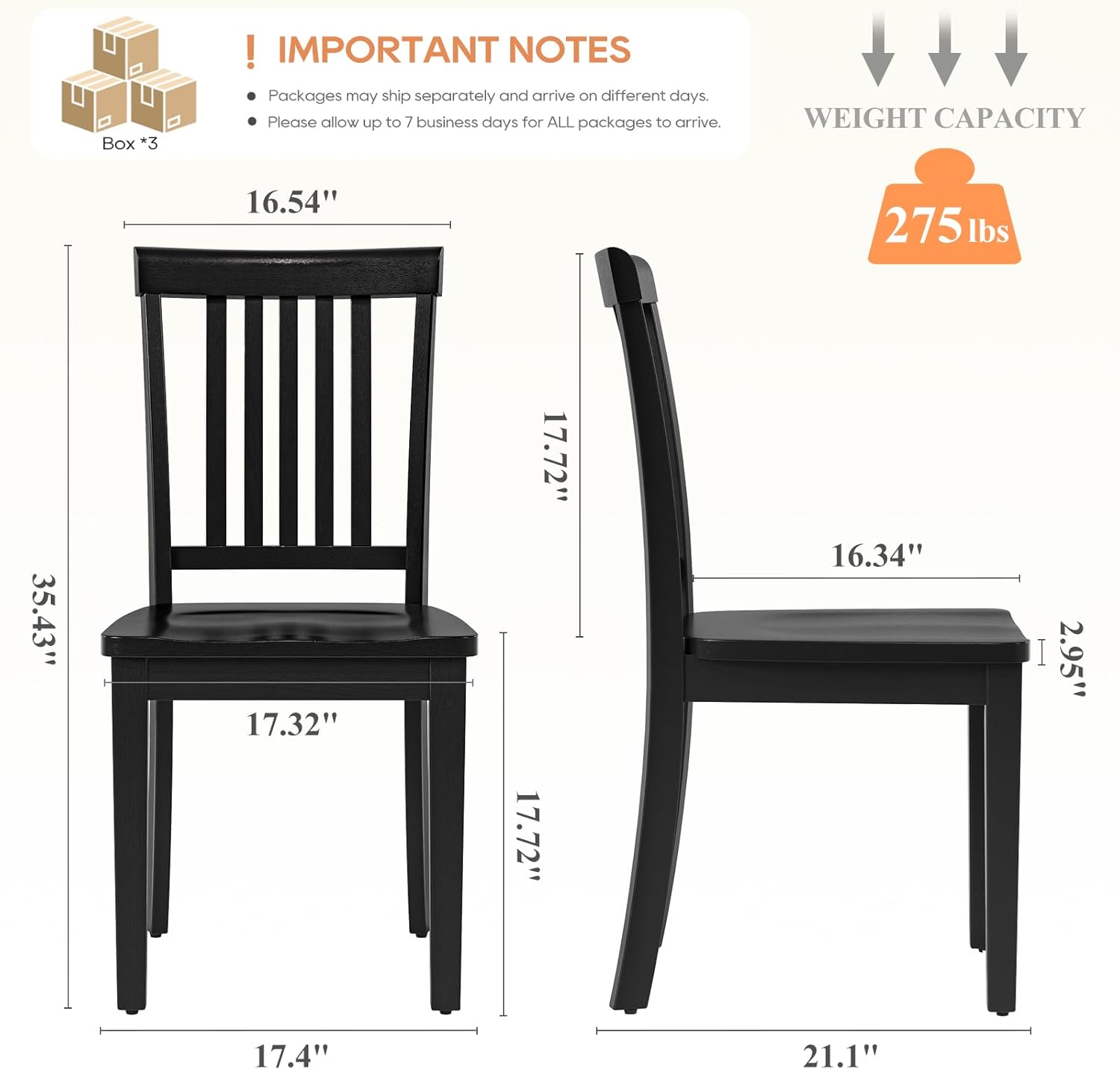 Farmhouse Dining Chairs Set of 6 – Solid Wood Rustic Kitchen Chairs with Spindle High Backrest and 17.3-Inch Wide Seat, French Country Style for Dining Room