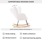 FOXHUNTER Rocking Chair Nursery Teddy Upholstered Glider Rocker High Backrest Nursery Rocker Comfortable Stylish Accent Armchair for Living Rooms Bedrooms Offices (Teddy Ivory)