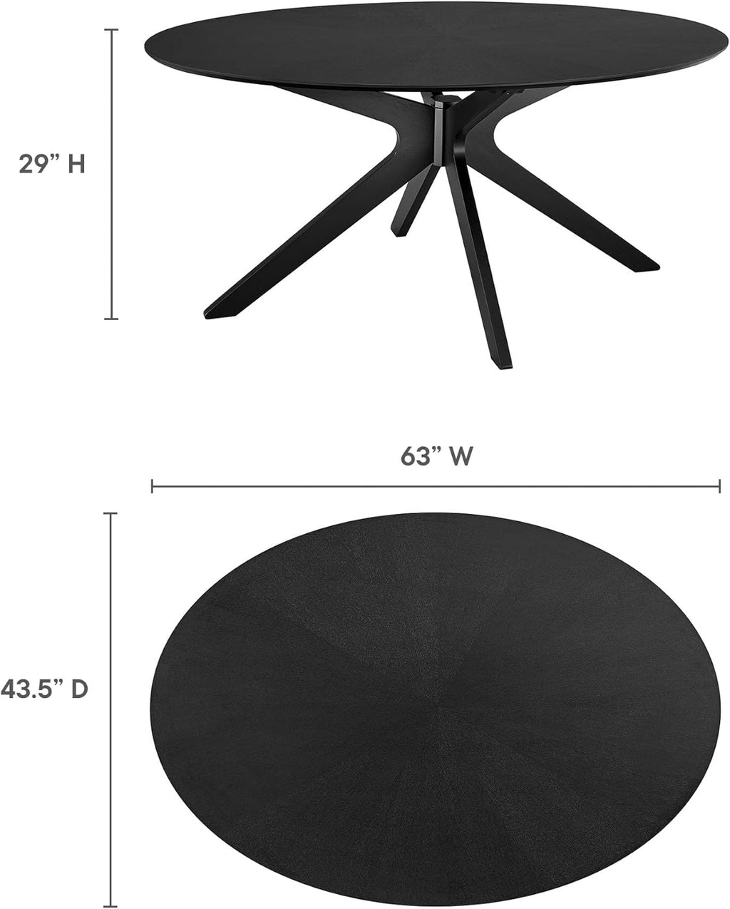 Modway Crossroads 63" Oval Wood Dining Table, Wood Veneer, Seats 6, Easy to Assemble in Black