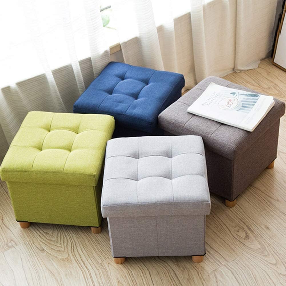 BABYCE Footstool Sofa Stool Storge Ottoman Cube,Comfort Foldable Foot Rest Upholstered Padded Stool Seat Toy Chest Coffee Table with Linen Lid Space Saving-Brown 15x15x14in