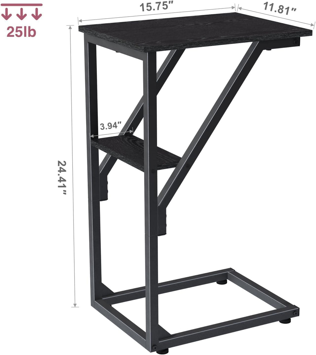 C-Shaped End Table, Small Couch Side Table, Sofa TV Tray Table for Living Room, Bedroom, Bedside ET-D-BK1
