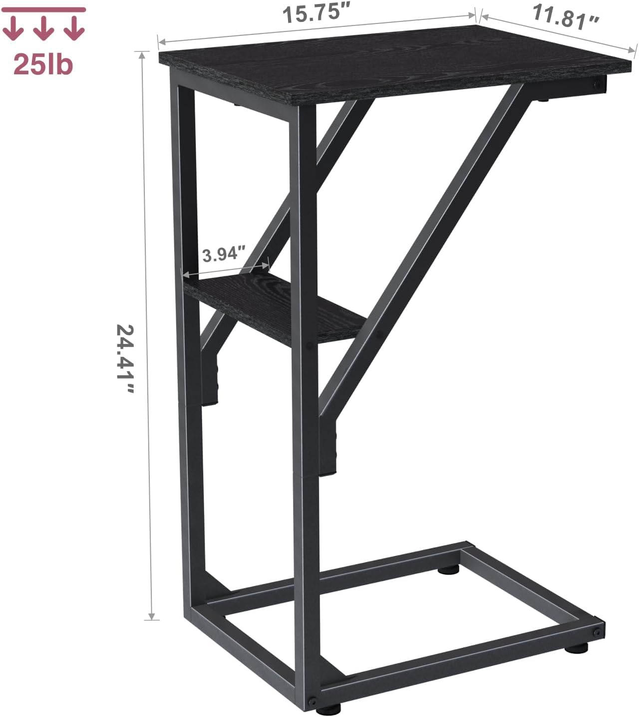 C-Shaped End Table, Small Couch Side Table, Sofa TV Tray Table for Living Room, Bedroom, Bedside ET-D-BK1