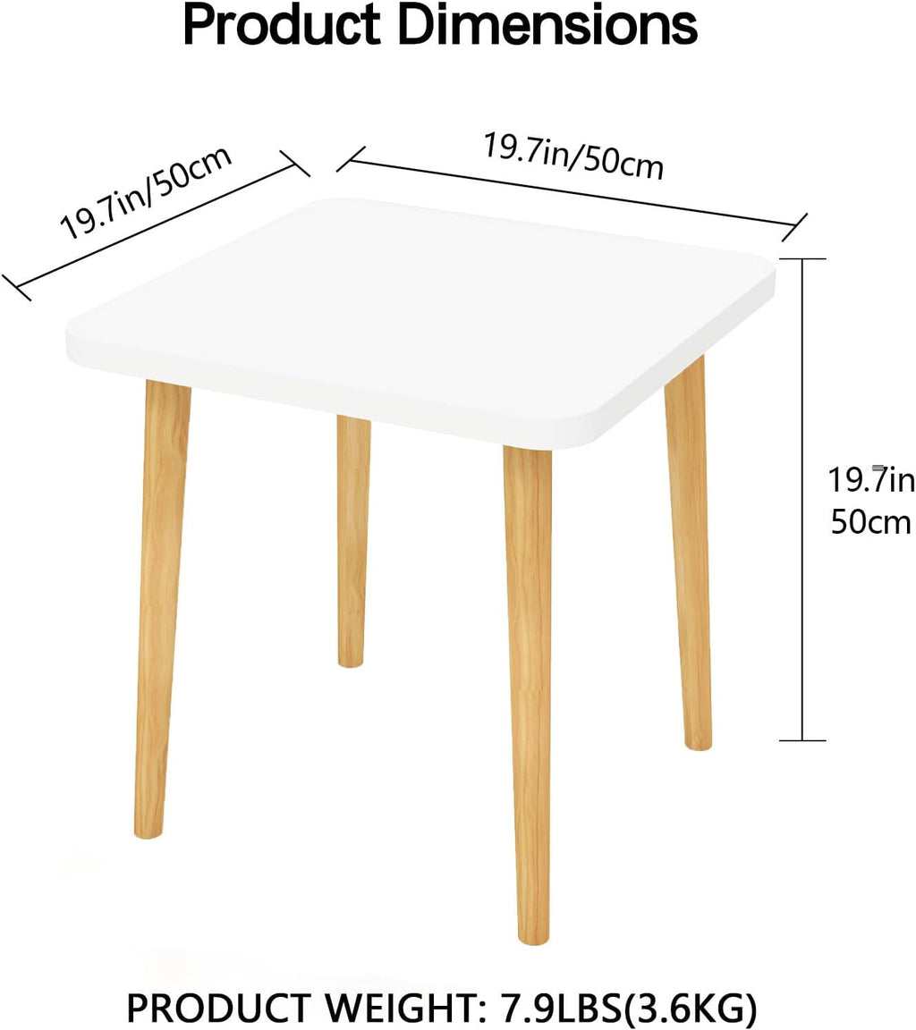 Funecy Square End Table Low Table with 4 Solid Wood Sturdy Legs,Floor Table Desk for Sitting on The Floor,20"(L) x 20"(W) x 20"(H),Living Room/Toy Room Furniture,Rental House Furniture(White)