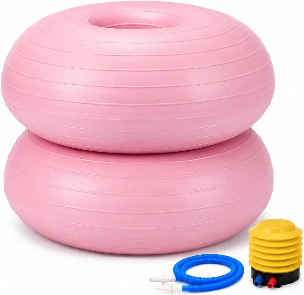 2 Pack Inflatable Yoga Ball Chairs Classroom Office, 17.3 inch Donut Anti Slip Stability Exercise Balls, Portable Flexible Seating Adults, Duty PVC Balance Stools Fitness Core Training