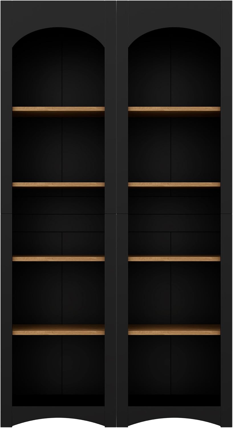 Freestanding Corner Kitchen Pantry with 4 Shelves, Traditional, Rectangular Storage Cabinet, for Living Room, Dining Room, Black