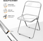 VINGLI Acrylic Folding Chairs 2 Pack, Clear Chair Foldable and Stackable, Plastic Panel & Metal Chrome Frame, Weight Capacity 350 lbs, Transparent