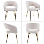 Modern Dining Chairs Set of 6, Upholstered PU Leather Dining Room Chairs with Gold Metal Legs, Accent Kitchen Chairs with Curved Backrest for Living Room, Cream