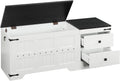 HOOBRO Storage Bench, Toy Box with Dual Drawers and Safe Hinge, Storage Chest with Extra-Long Thick Top, Easy Assembly, for Living Room, Bedroom, White and Black WB212CW01