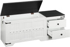 HOOBRO Storage Bench, Toy Box with Dual Drawers and Safe Hinge, Storage Chest with Extra-Long Thick Top, Easy Assembly, for Living Room, Bedroom, White and Black WB212CW01