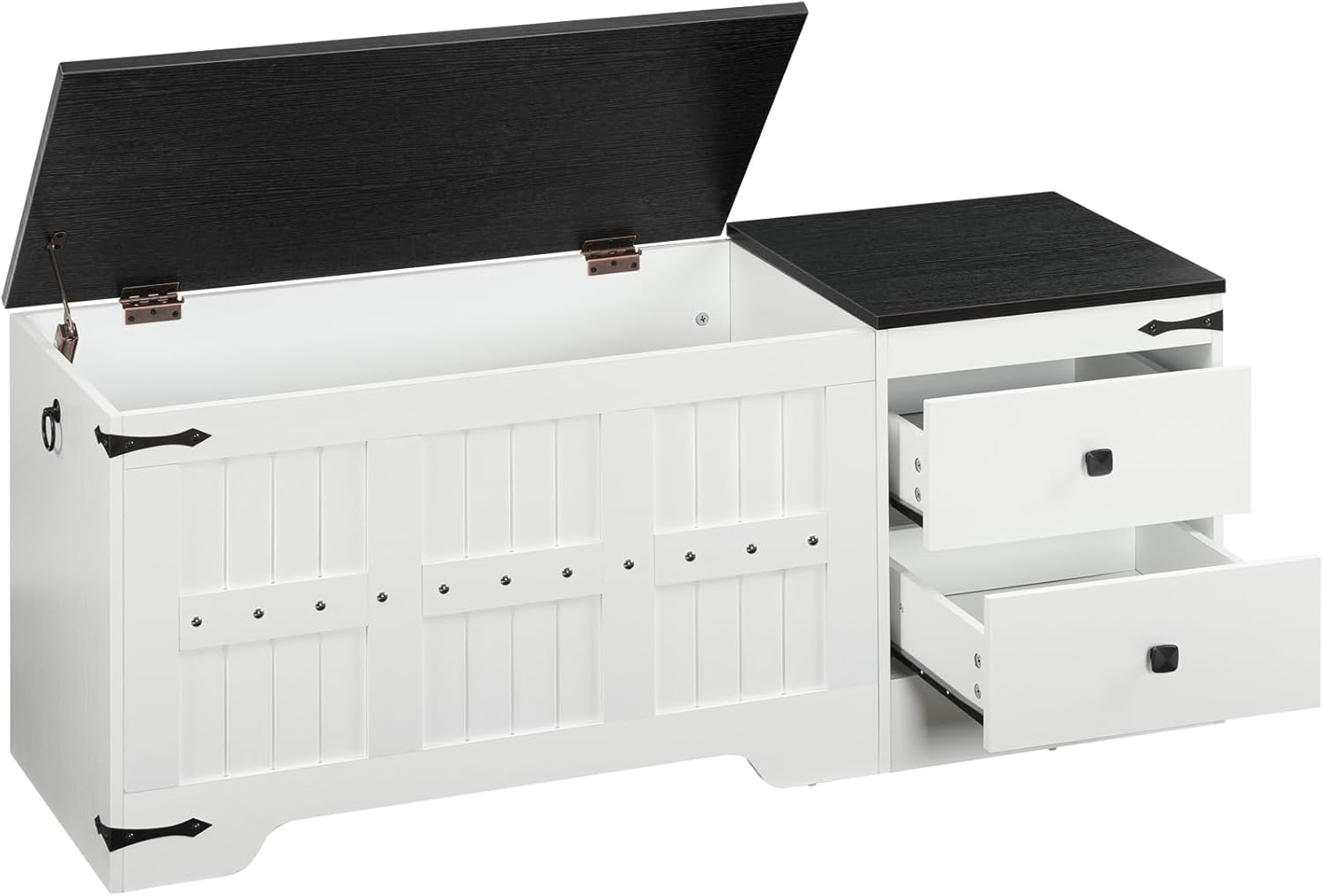 HOOBRO Storage Bench, Toy Box with Dual Drawers and Safe Hinge, Storage Chest with Extra-Long Thick Top, Easy Assembly, for Living Room, Bedroom, White and Black WB212CW01