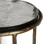 Antique Gold Textured Iron Accent Table with Recycled Glass Top Modern Round End Table Luxury Side Table for Living Room, Bedroom & Lounge Decorative Accent Furniture