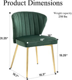 Velvet Dining Chairs Set of 2, Modern Upholstered Vanity Chairs with Golden Metal Legs for Dining Room Kitchen Vanity Patio (Green)