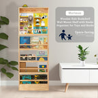 Wooden Kids Bookshelf, Wall Mount Shelf with Hooks, Organizer for Toys and Books, Space-Saving | with Hooks