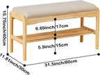 SOBIBO Entryway Shoe Bench with Cushioned Seat, 2-Tier Rubberwood Shoe Rack Storage Organizer for 8-12 Pairs, 31.5" Shoe Storage Bench (Beige & Natural Wood)