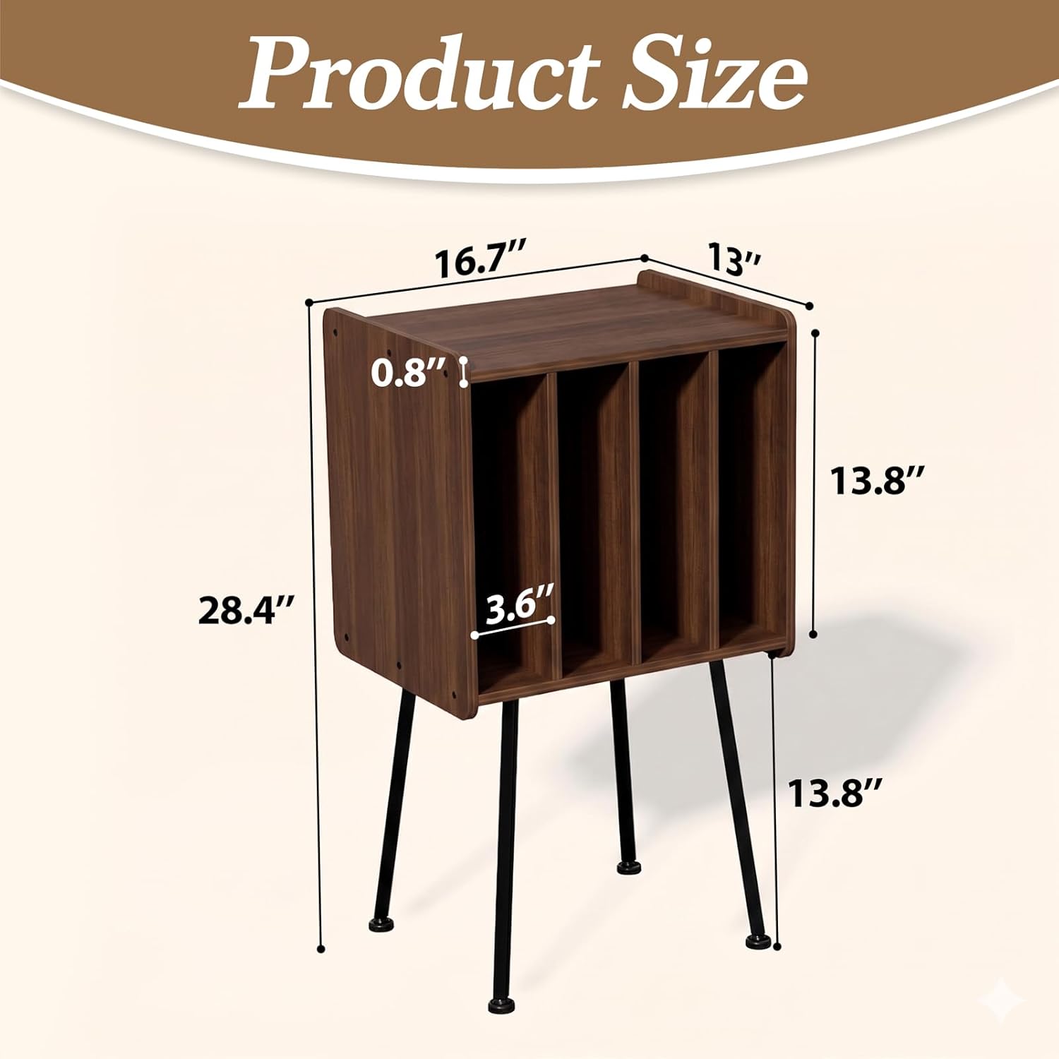 Faesun Record Player Stand, Record Table with 4 Cabinets Up to 100 Albums, Mid Century Modern Record Stand, Vinyl Record Storage for Living Room, Bedroom, Walnut
