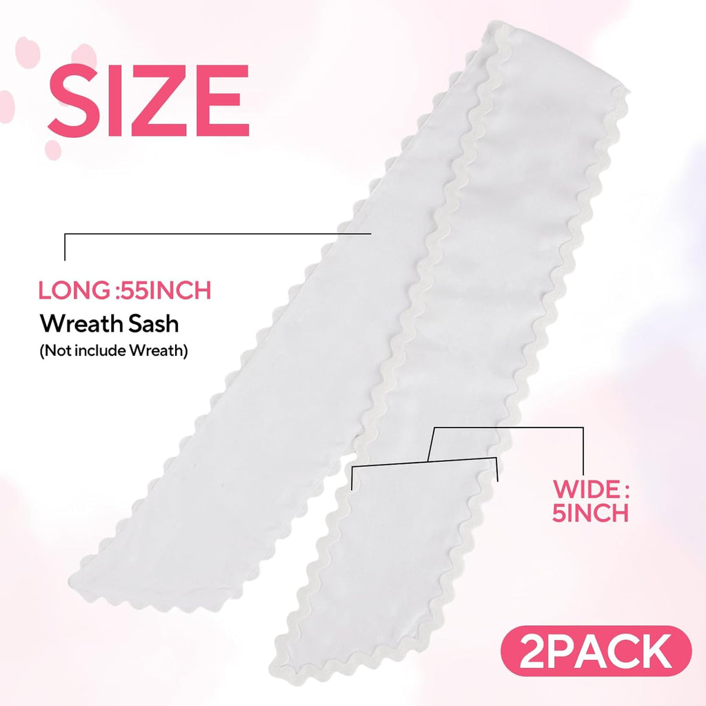 2 Pcs Scalloped Wreath Sash for Front Door Ruffle Wreath Ribbon for Yard Porch Garland Home Decor(White)