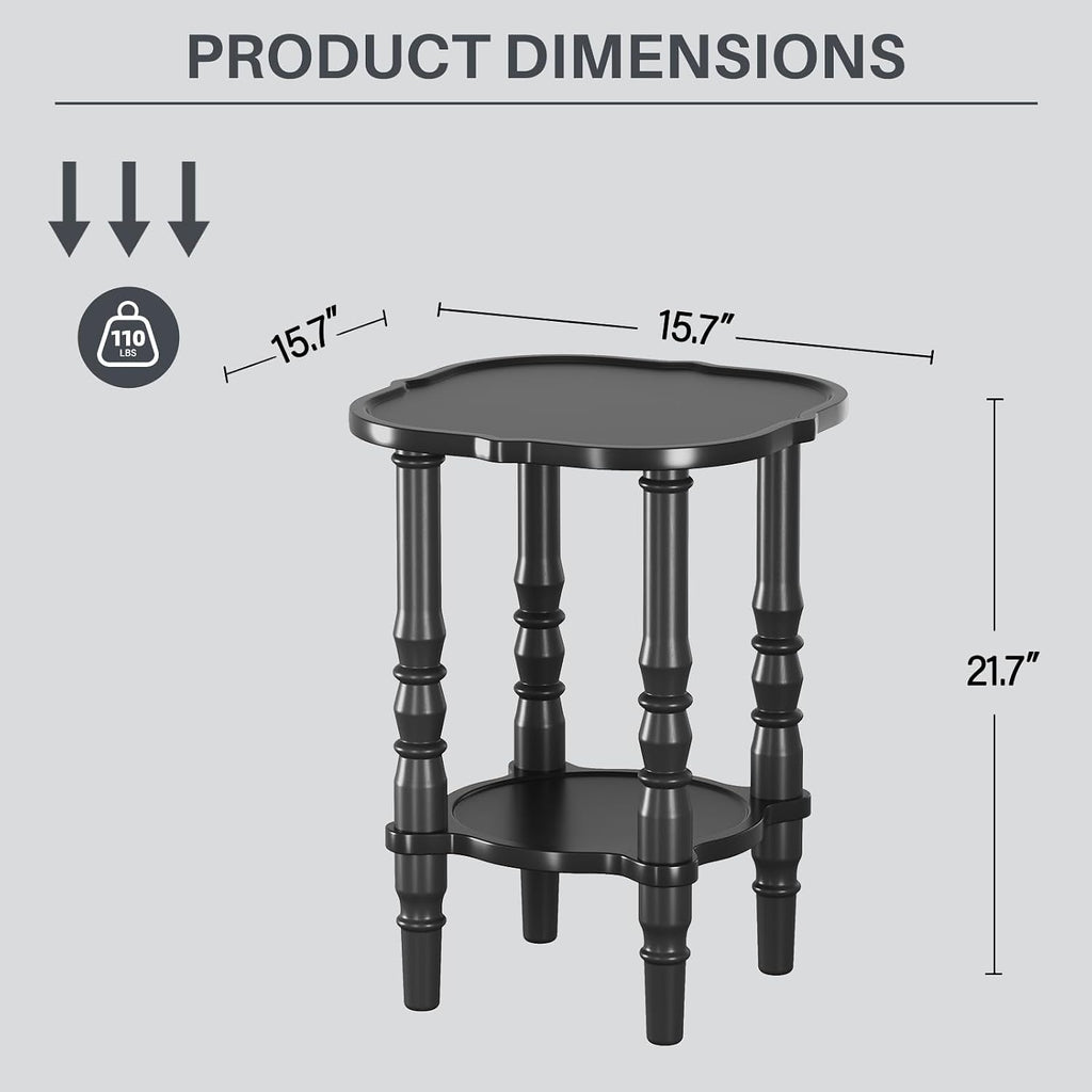 Uniclinens Solid Wood End Side Table - Small Wooden Nightstand for Living Room Bedroom, Black
