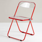 Modern Clear Acrylic Folding Chairs Transparent Plastic Construction for Living Room Unique Style Green Seat(Red)