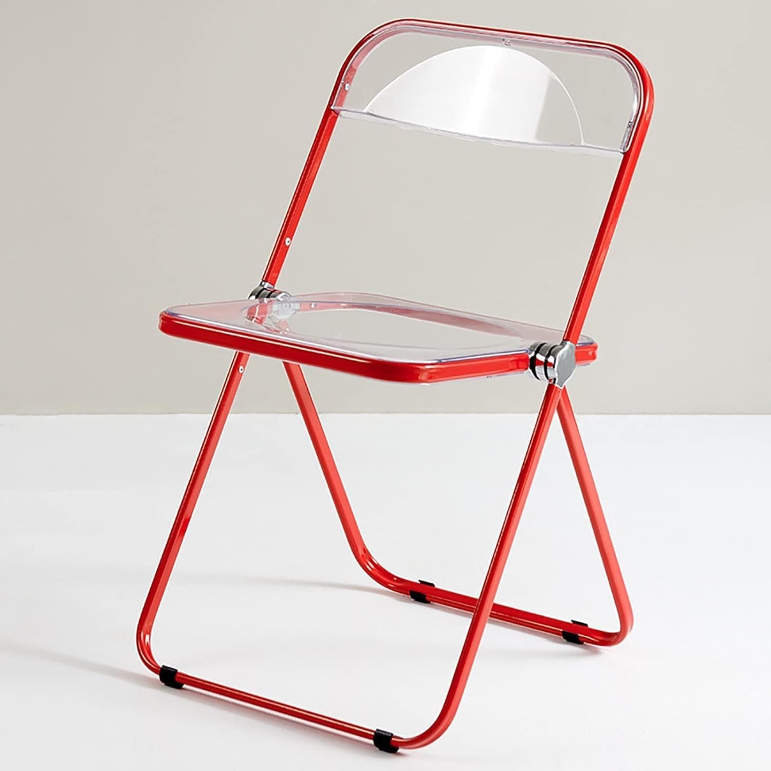 Modern Clear Acrylic Folding Chairs Transparent Plastic Construction for Living Room Unique Style Green Seat(Red)