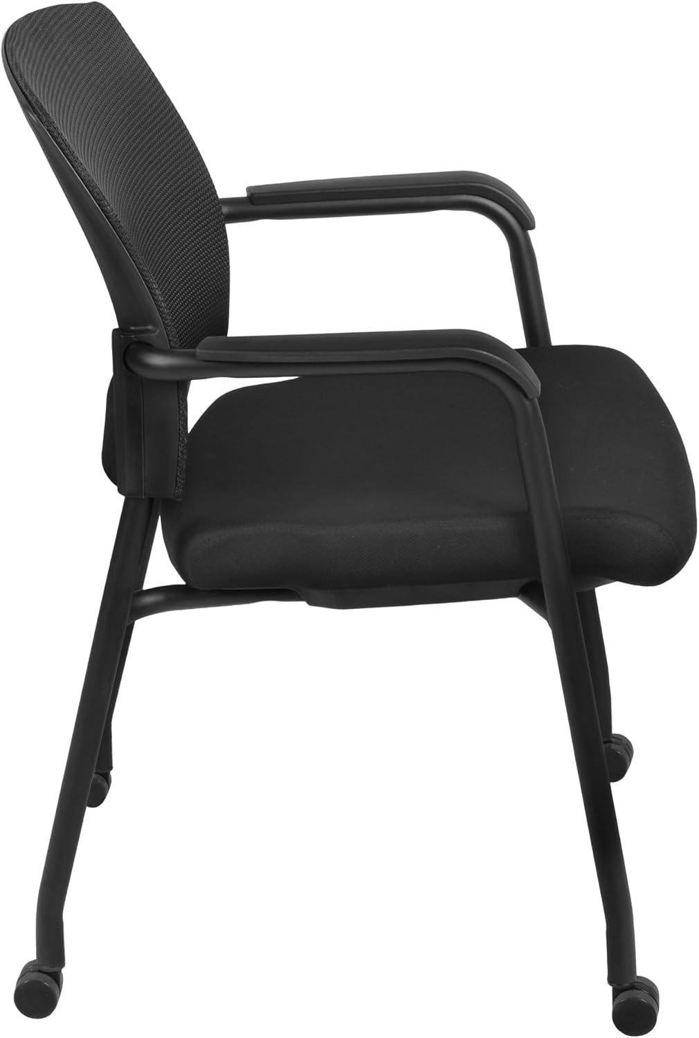 Romig Knight Multi-Purpose Mesh Side Chair with Casters – Ergonomic Rolling Guest Chair with Padded Seat & Arms for Office, Conference Room & Training Spaces (Black)