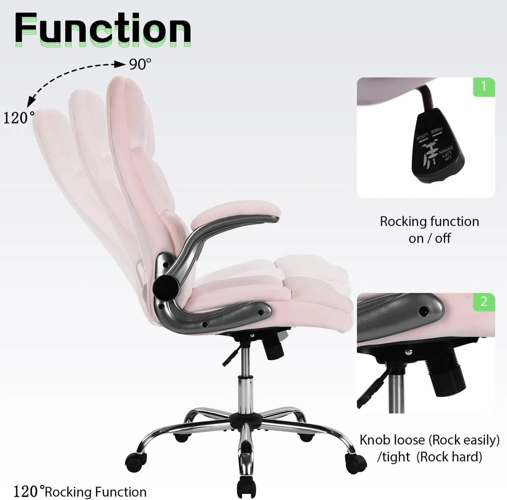 Pink Office Chair Home Office Chair Ergonomic Executive Chair Frabic Computer Desk Chair, High Back Adjustable Tilt Angle and Flip up Arms and Thick Padding for Back Support
