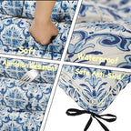 Porch Swing Cushion Three Seat, Waterproof Swing Cushions Replacement with Backrest, Outdoor Garden Furniture Patio 4" Thickened Cushions with Ties (Blue Print, 40 x 63in)