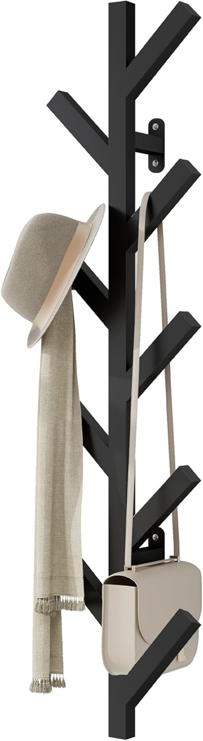 Prywot Coat Rack Wall Mounted - 9 Hooks, Coat Hooks for wall, Modern Metal Coat Tree for Hats, Jackets, Bags, Entryway Bedroom-Black (Height 37.8")
