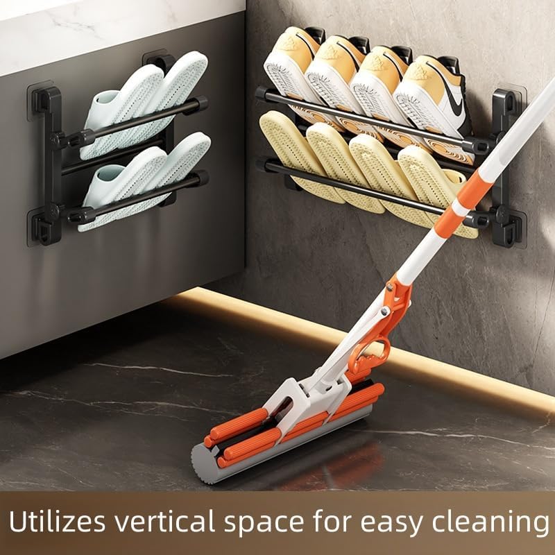 Wall-Mounted Easy Fold Shoe Rack with Adhesive Suspension: Space-Saving & Quick-Install for Home Use (19.68in), Black, WFJShoeOrganizerforCloset6