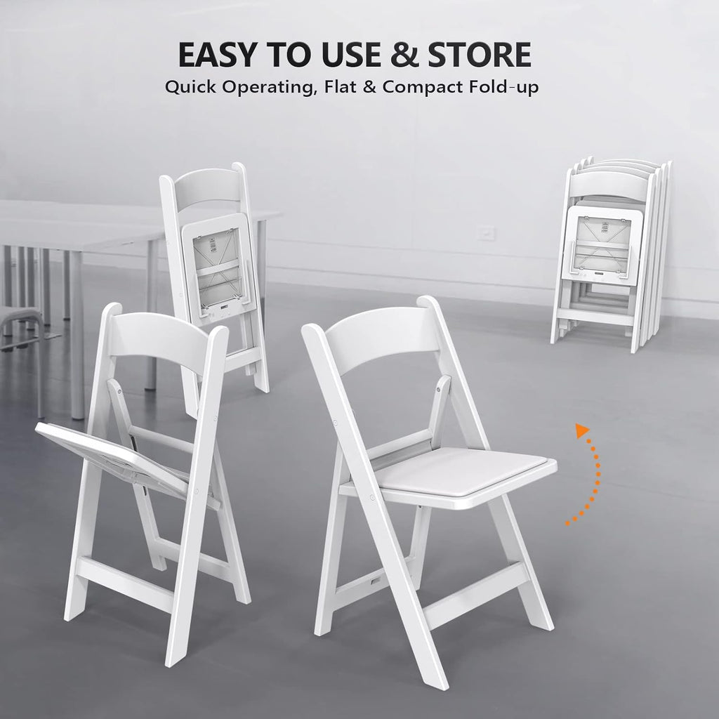 VINGLI White Resin Folding Chair with Padded Cushion, Set of 1, Plastic Foldable Seat for Indoor & Outdoor Use, Comfortable Design for Events, Parties & Home (1, White, M)