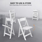 VINGLI White Resin Folding Chair with Padded Cushion, Set of 1, Plastic Foldable Seat for Indoor & Outdoor Use, Comfortable Design for Events, Parties & Home (1, White, M)