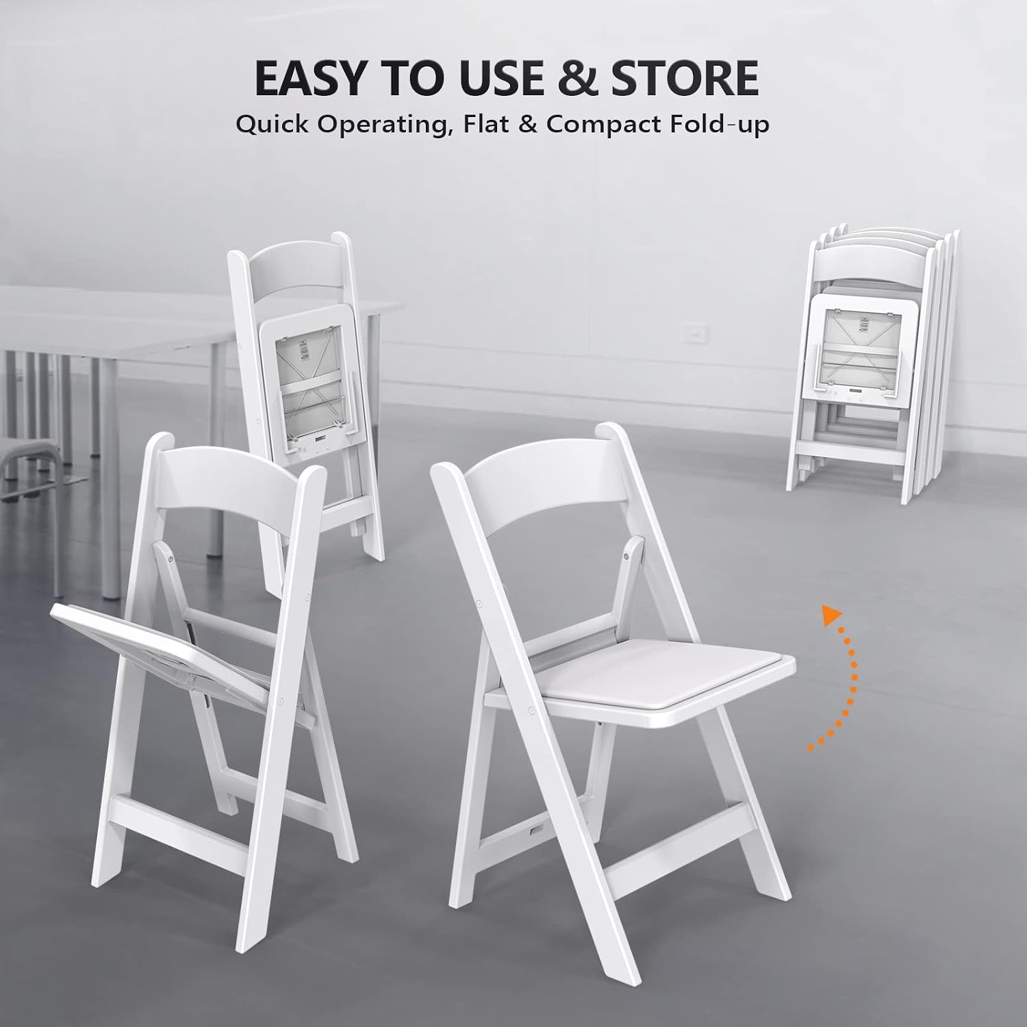 VINGLI White Resin Folding Chair with Padded Cushion, Set of 1, Plastic Foldable Seat for Indoor & Outdoor Use, Comfortable Design for Events, Parties & Home (1, White, M)