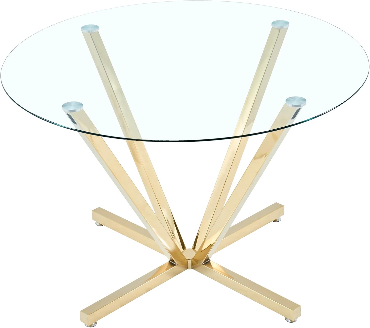 HomVent Round Dining Table, 45.2" Glass Dining Room Table for 4-6, Glass Kitchen Table with Gold Metal Legs for Apartment Home Kitchen Living Room