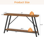 Snughome Entryway Table, 47.2" Long Console Table with 2 Tier Storage Shelf, Sofa Table Behind Couch, Extra Large Entry Table for Entryway,Living Room,Hallway, Foyer, Supports 220 LBS, Rustic Brown