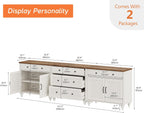 WAMAPT Large Buffet Cabinets with Wood Doors, Kitchen Storage Cabinets, Wooden Coffee Bar Tables with Vintage Gourd Leg, Sideboard Credenza Table for Dining Room, Living Room, Antique White