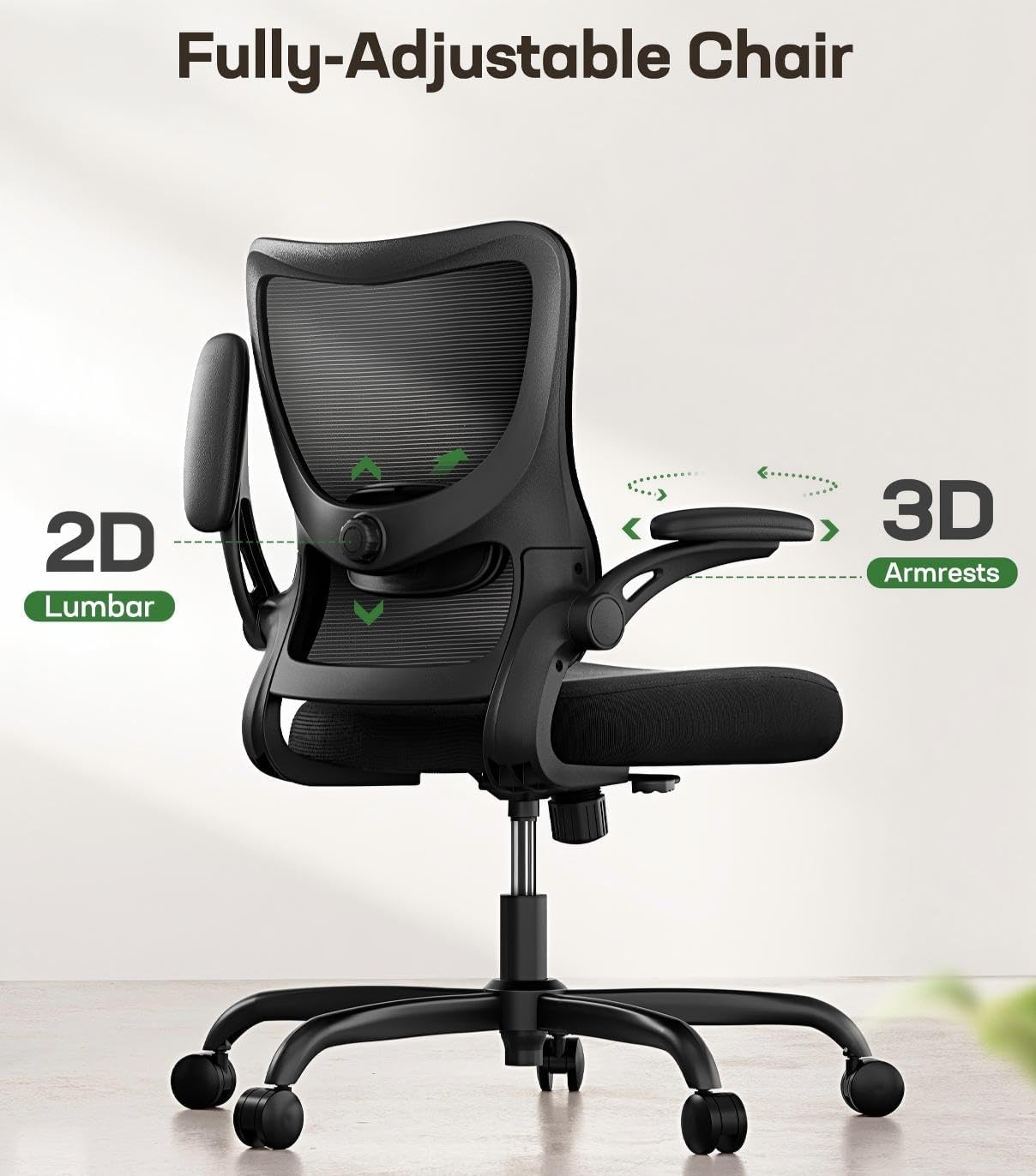 Marsail Ergonomic Office Chair Desk Chair with 3D PU Armrests and Adjustable Lumbar Support Breathable Mesh Chair Executive Rolling Swivel Comfy Task Chair for Home Office Gaming Black