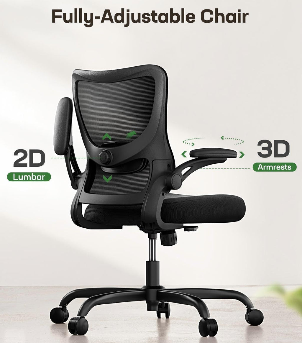 Marsail Ergonomic Office Chair Desk Chair with 3D PU Armrests and Adjustable Lumbar Support Breathable Mesh Chair Executive Rolling Swivel Comfy Task Chair for Home Office Gaming Black