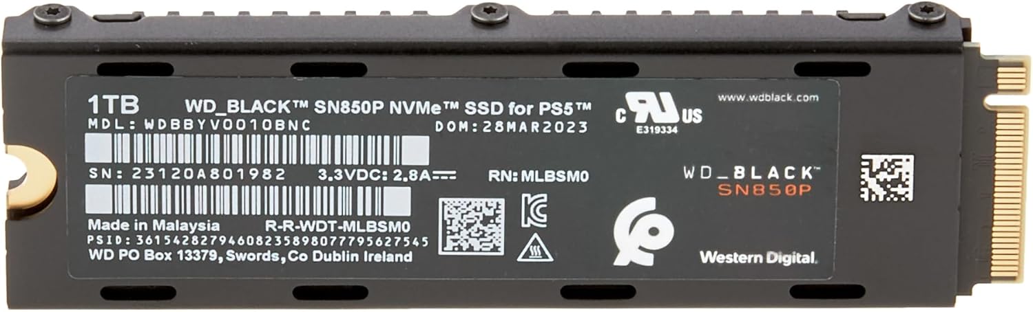 WD_BLACK 1TB SN850P NVMe M.2 SSD Officially Licensed Storage Expansion for PS5 Consoles, up to 7,300MB/s, with heatsink - WDBBYV0010BNC-WRSN