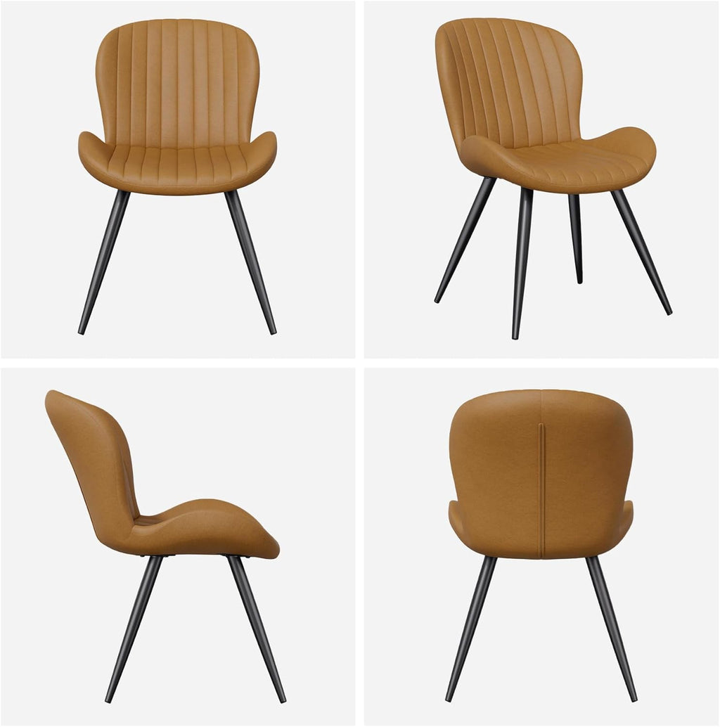 Dining Chairs Set of 2 Modern Fabric Dining Room Chairs Upholstered Dining Chairs with Thick Cushions Metal Legs Armless Back Chair for Kitchen and Living Room Brown