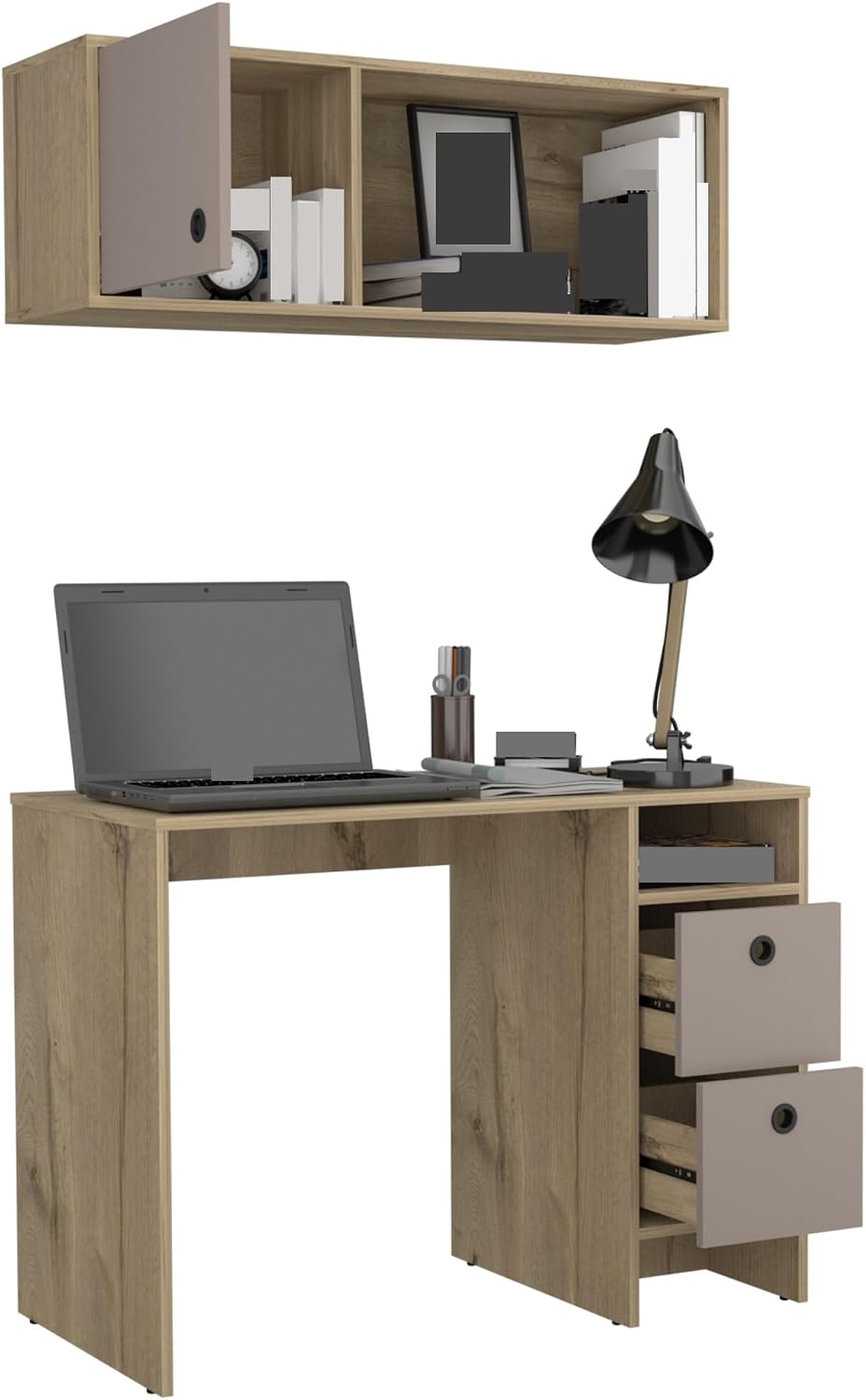 Farmhouse Rustic Wall Cabinet, Storage Cabinet with Two Shelves and Two Drawers,for Kitchen Home