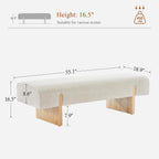 55’’ Upholstered End of Bed Bench, Linen Entryway Bench with Solid Wood Legs, Farmhouse Wooden Dining Room Bench for Bedroom, Living Room, Beige