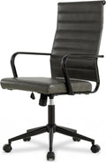 Okeysen Genuine Leather Office Chair, Mid-Century Modern Real Leather Conference Room Chairs, Ergonomic Executive Ribbed Height Adjustable Swivel Rolling Desk Chair for Home Office.