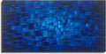 MyArton Textured Abstract Squares Canvas Wall Art Hand Painted Modern Dark Blue Oil Painting Picture for Home Decoration Ready to Hang 40x20inch