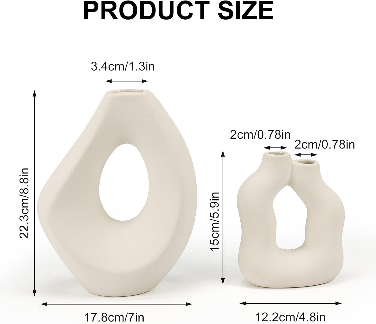 Ceramic Vase Set of 2, Modern Donut Vases for Nordic Minimalist Boho Home Decor, Centerpieces for Dining Tables Living Room Shelf Bookshelf Mantel Entryway Office House