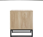 Birch Coastal Modern Side Table with Drawer Natural Wood Top with Black Metal Legs