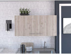 White and Light Grey 2-Door Wall Cabinet, 2-Compartment Kitchen Storage & Organization